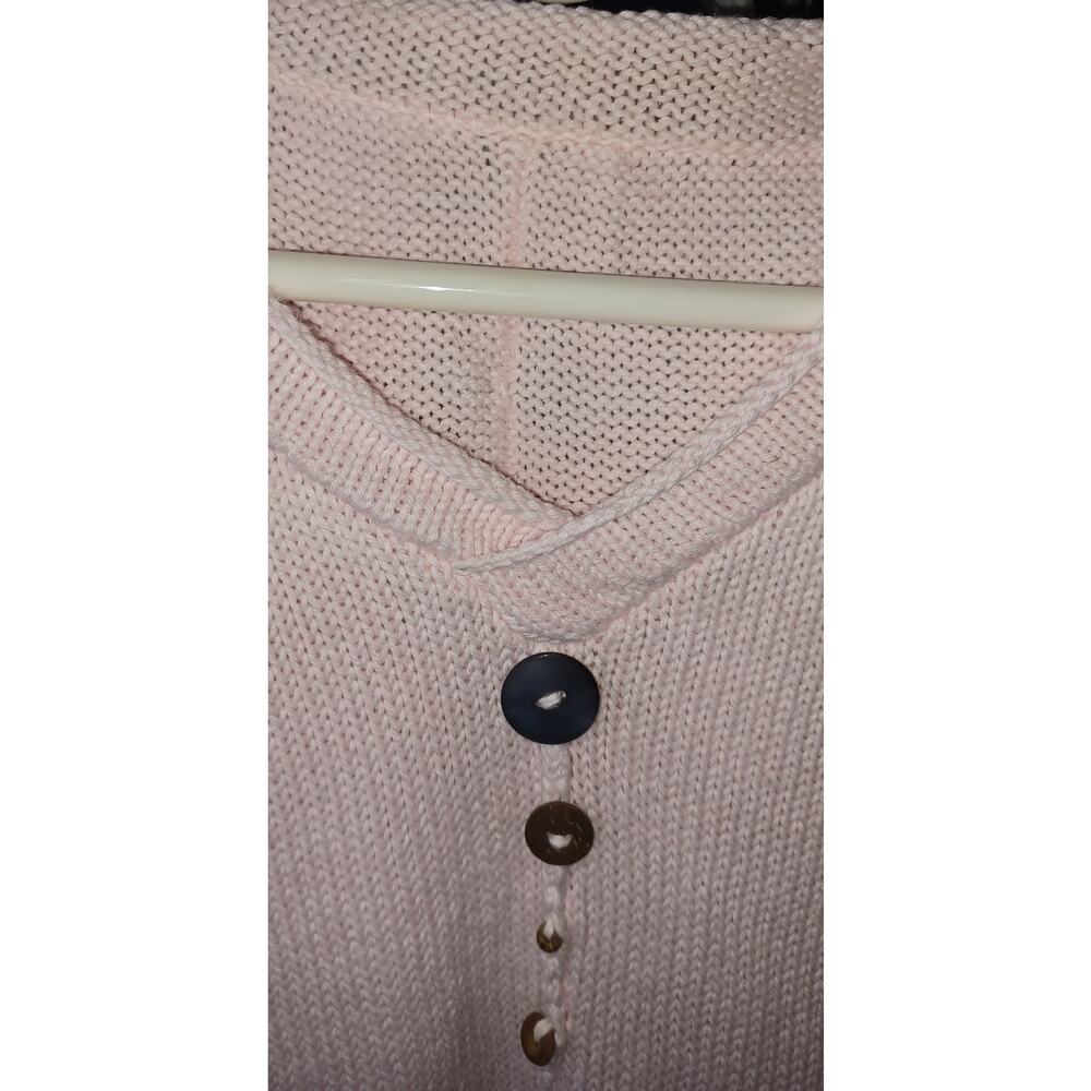 Petal Pink Hand Knit Sweater Women's XL Button Accents Exposed Seams Boxy Fit - Picture 5 of 5